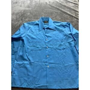 Vtg Sears The‎ Mens Store Blue Perma Prest Shirt Size 16 Large Button Up Pocket